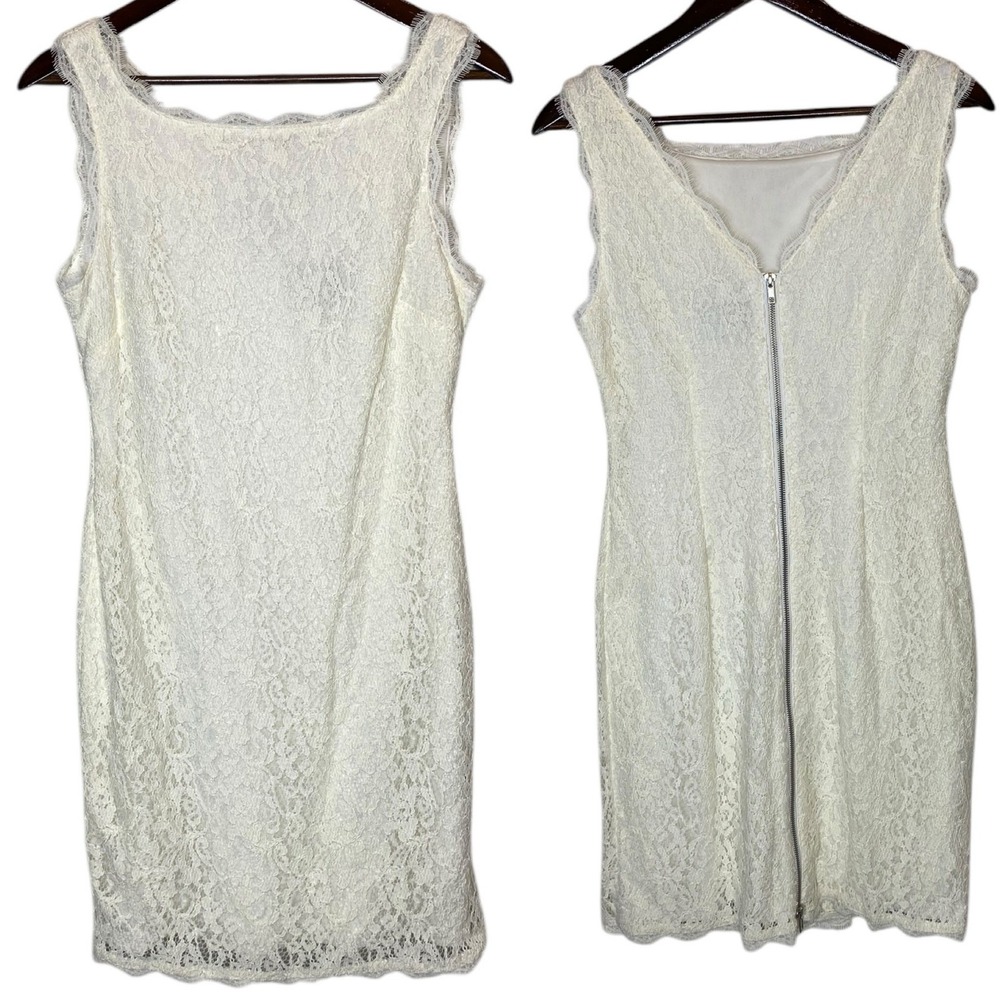 Adrianna Papell Lace Bateau Neck Sleeveless‎ Mini Dress Cream size 8 - Picture 2 of 6